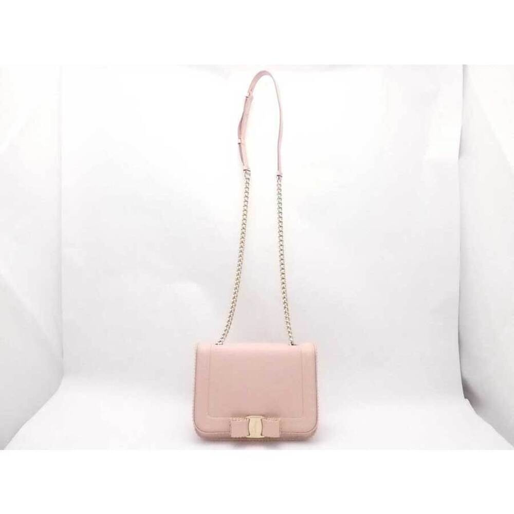 Salvatore Ferragamo Vara Pink Crossbody Gold Bag Shoulder Leather Ribbon